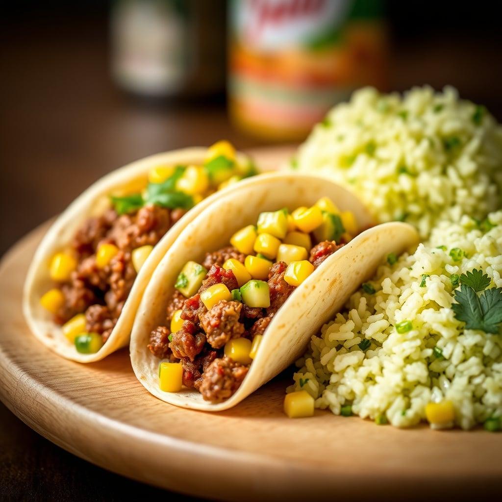 Ground Beef Tacos with Corn Salsa and Cilantro Rice Ground Beef Tacos with Corn Salsa and Cilantro Rice