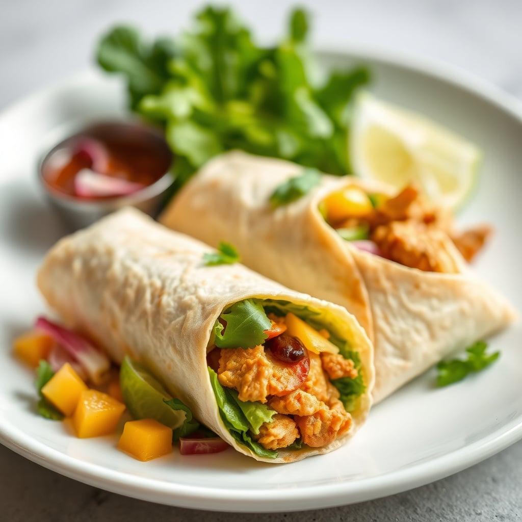 Thai Peanut Chicken Collard Wraps with Mango Slaw Thai Peanut Chicken Collard Wraps with Mango Slaw