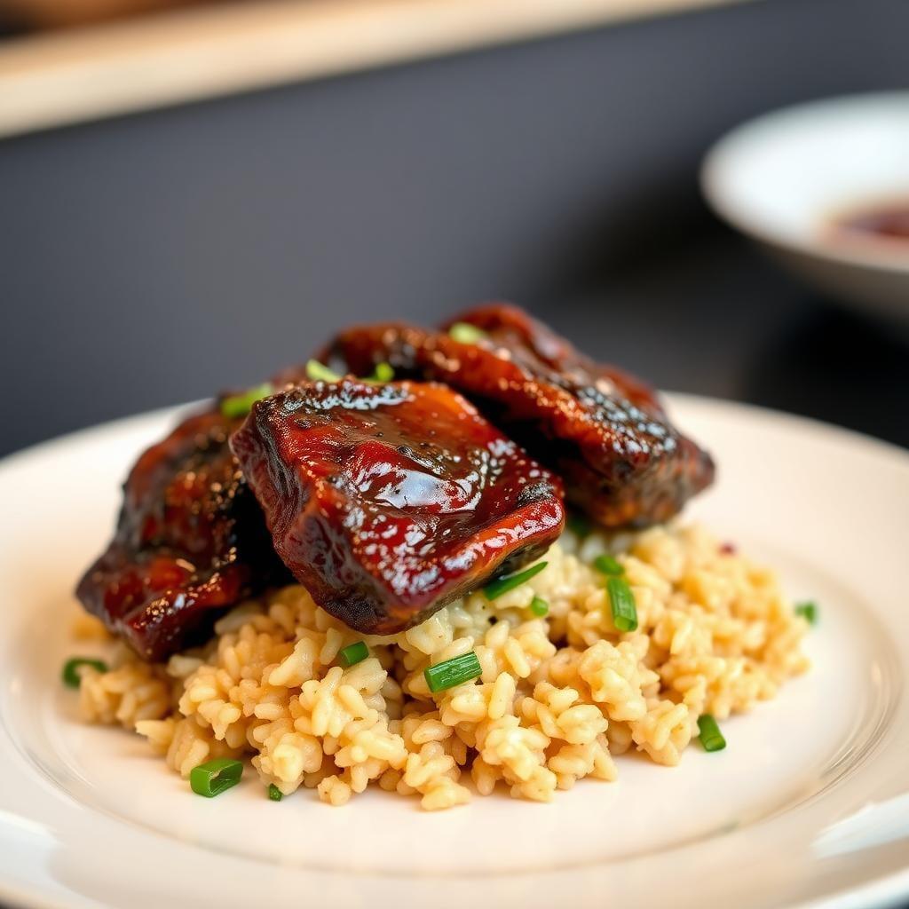 Soy-Glazed Asian Braised Short Ribs with Ginger Scallion Rice