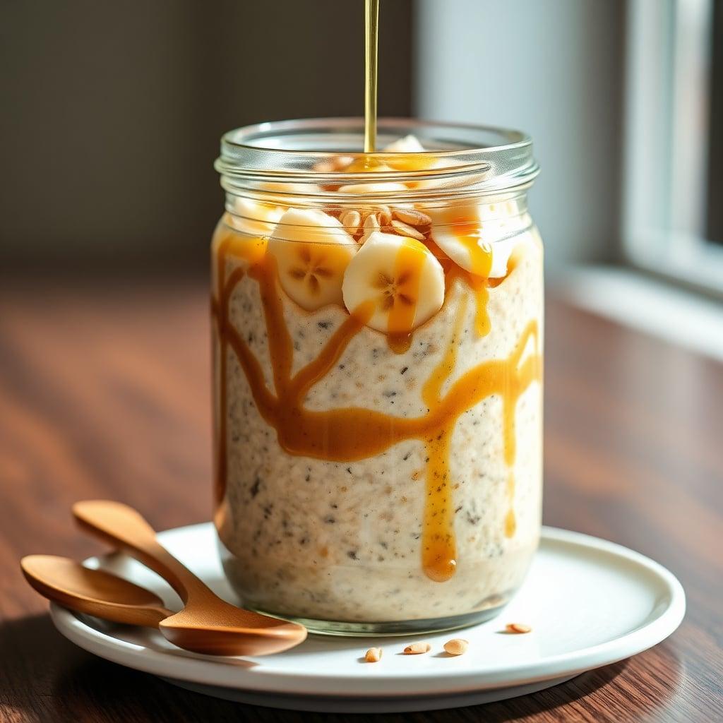 Almond Butter and Banana Overnight Oats with Honey Drizzle
