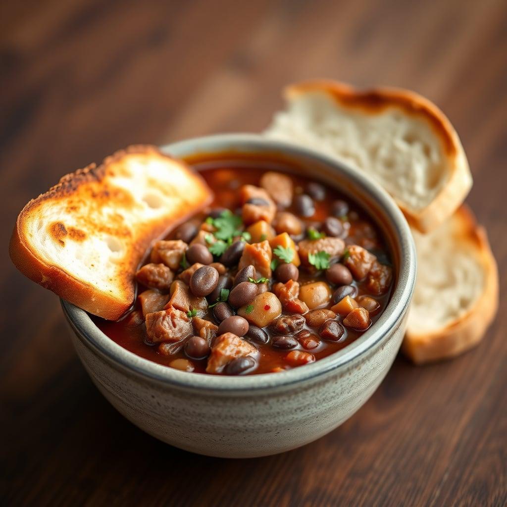 Hearty Beef and Black Bean Chili with Toasted Bread Hearty Beef and Black Bean Chili with Toasted Bread