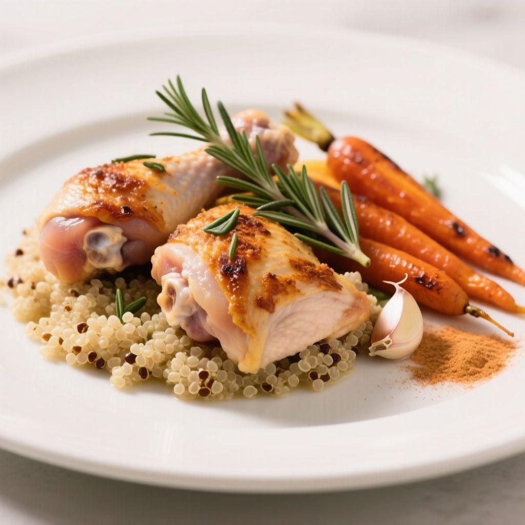 Air-Fryer Crispy Herb Chicken Thighs with Creamy Quinoa and Roasted Carrots Air-Fryer Crispy Herb Chicken Thighs with Creamy Quinoa and Roasted Carrots