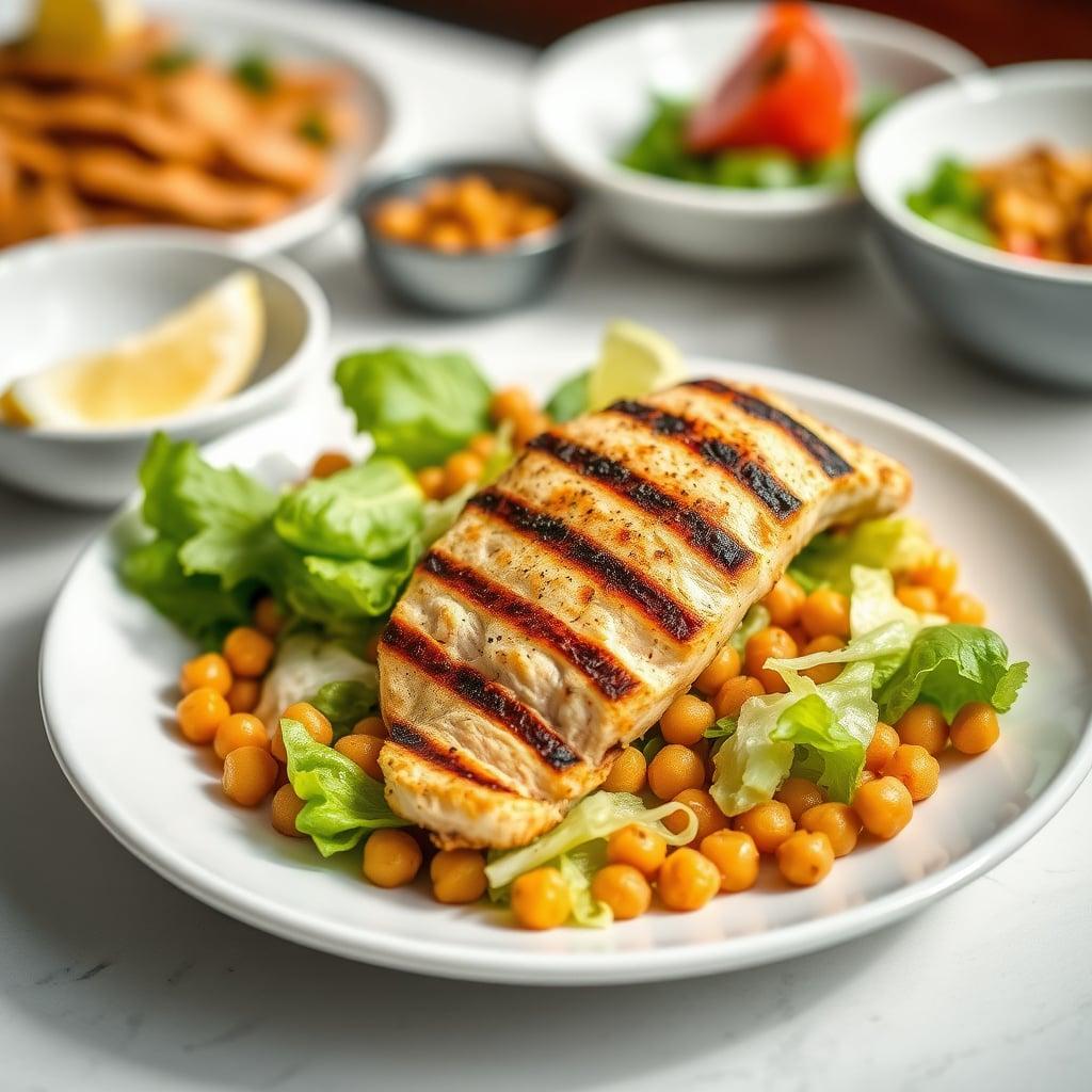 Caesar Salad with Grilled Chicken and Chickpeas