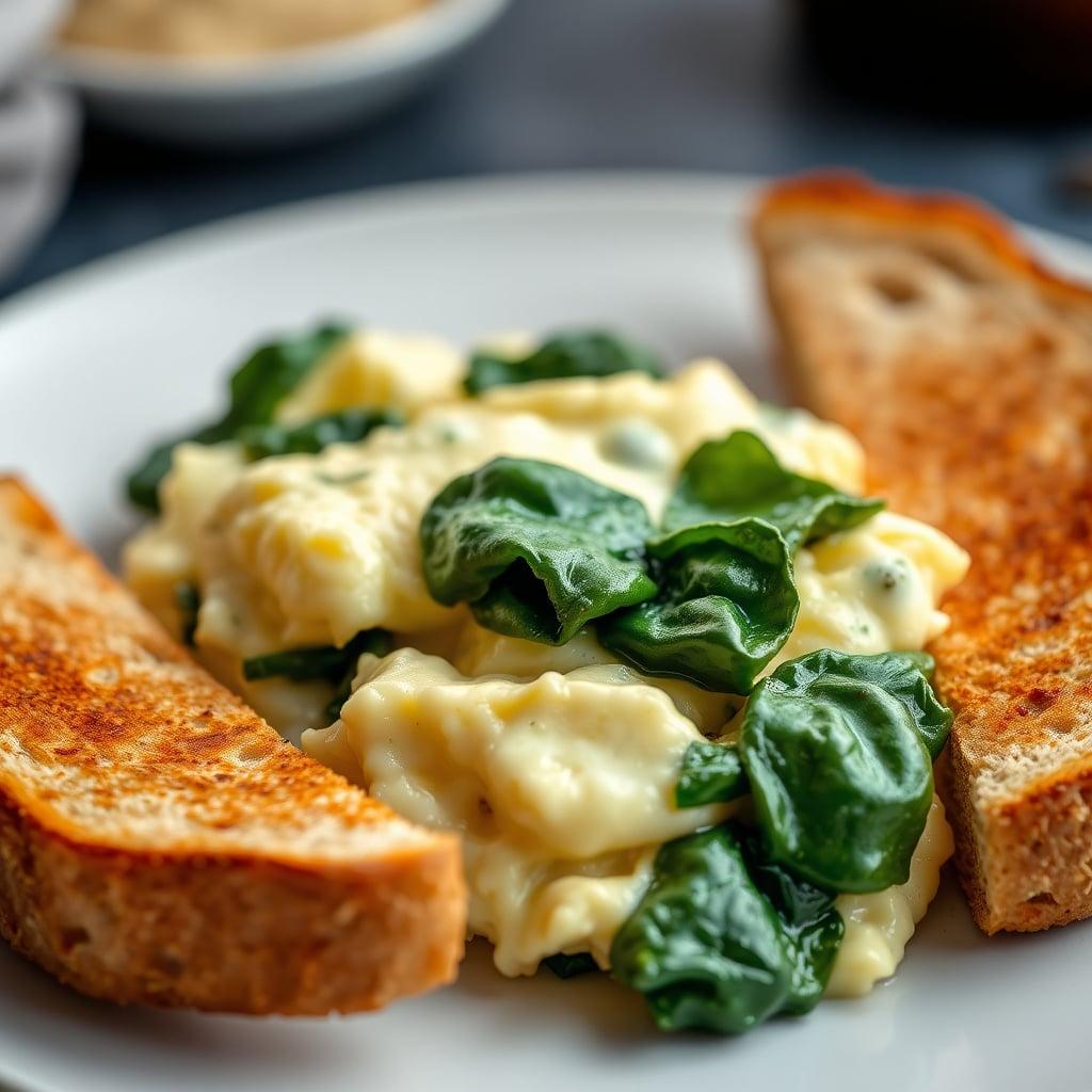 Scrambled Eggs with Spinach and Whole Wheat Toast Scrambled Eggs with Spinach and Whole Wheat Toast