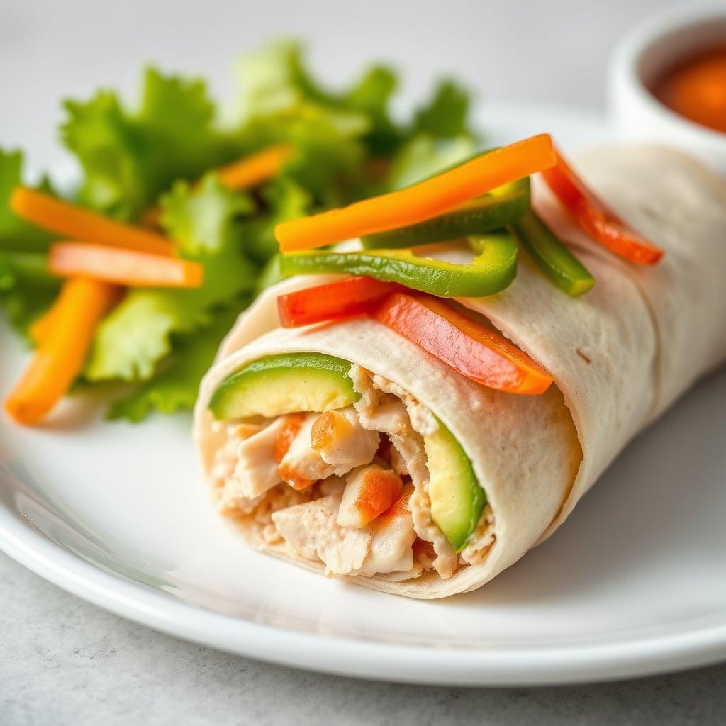 Deli-Style Turkey and Avocado Wrap with Crisp Bell Pepper Strips Deli-Style Turkey and Avocado Wrap with Crisp Bell Pepper Strips