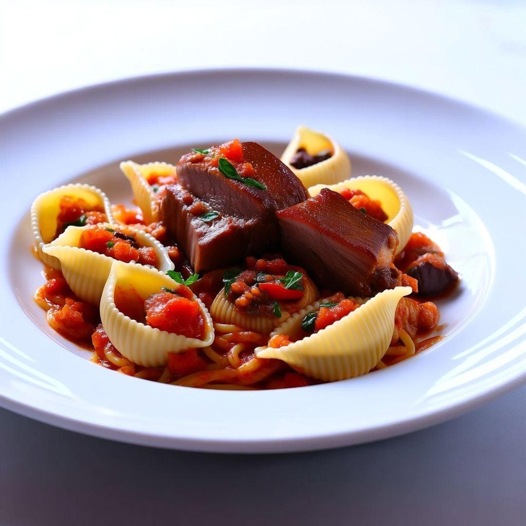 Slow-Simmered Pork Ragu over Pasta Shells Slow-Simmered Pork Ragu over Pasta Shells