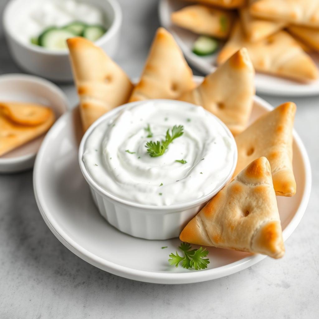 Greek Yogurt Tzatziki with Pita Triangles Greek Yogurt Tzatziki with Pita Triangles