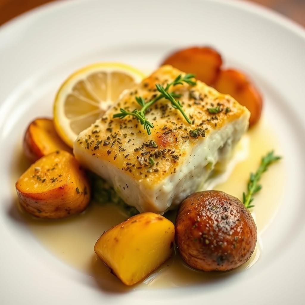 Lemon Herb Baked Cod with Roasted Potatoes Lemon Herb Baked Cod with Roasted Potatoes