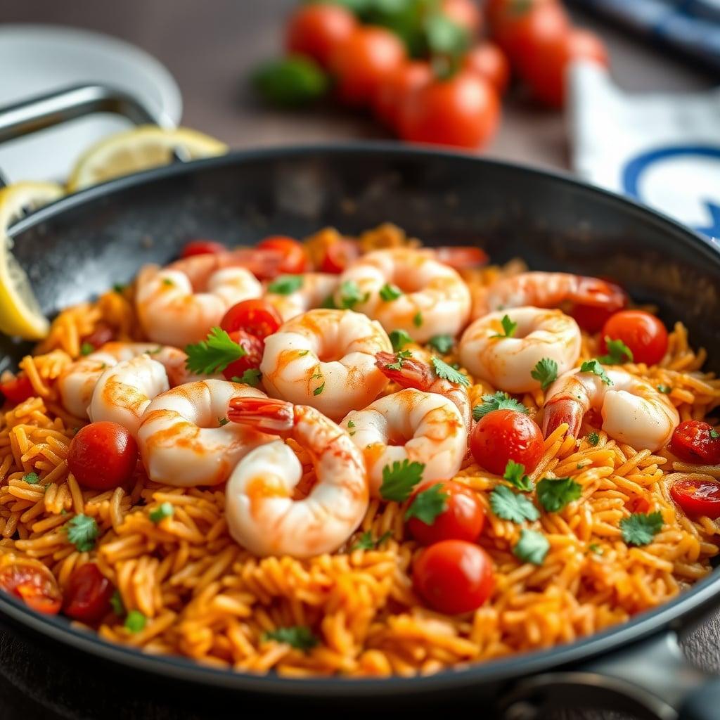 One-Skillet Spanish Paprika Shrimp with Orzo and Blistered Tomatoes One-Skillet Spanish Paprika Shrimp with Orzo and Blistered Tomatoes