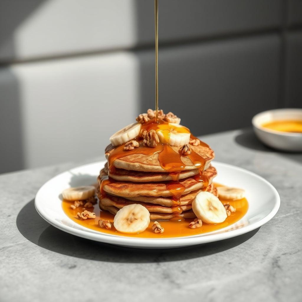 Banana Walnut Protein Pancakes with Maple Syrup