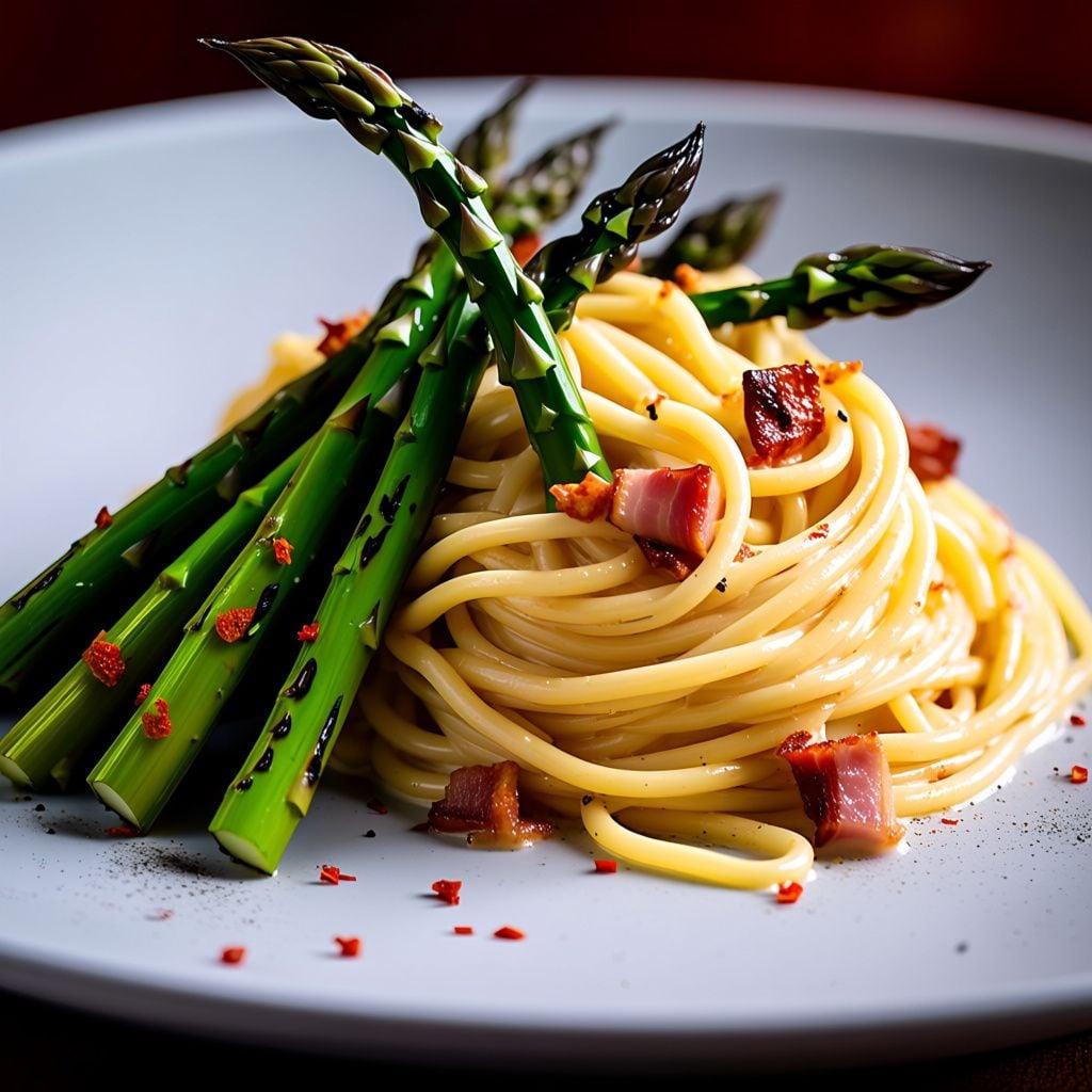 Authentic Spaghetti Carbonara with Peperoncino-Charred Asparagus Authentic Spaghetti Carbonara with Peperoncino-Charred Asparagus