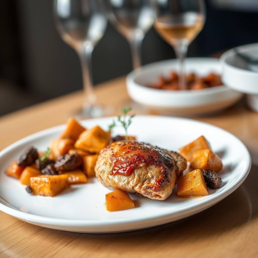 Moroccan-Spiced Chicken Thighs with Roasted Sweet Potato Medley Moroccan-Spiced Chicken Thighs with Roasted Sweet Potato Medley