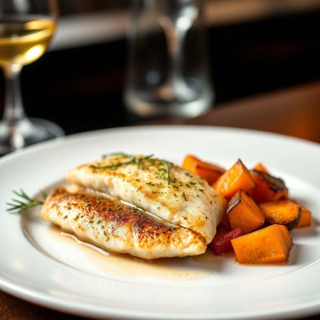 Herb-Butter Baked Tilapia with Garlic Roasted Sweet Potatoes Herb-Butter Baked Tilapia with Garlic Roasted Sweet Potatoes