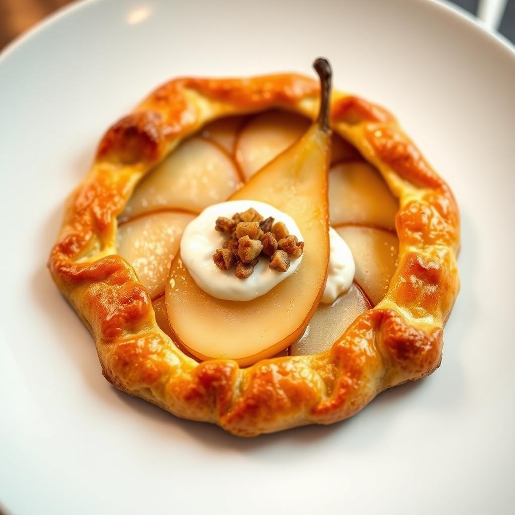 Chai-Poached Pear Galette with Mascarpone Cream and Spiced Walnut Praline