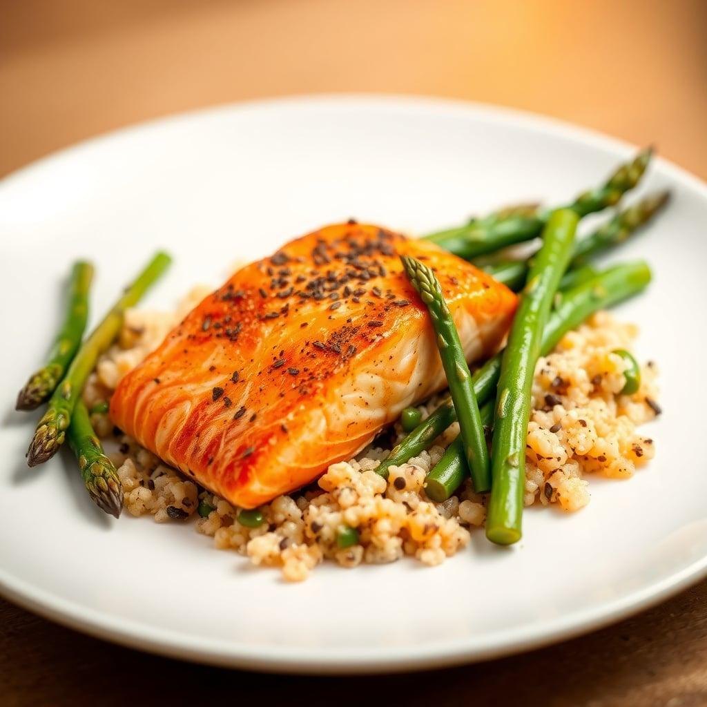 Baked Salmon with Asparagus and Quinoa