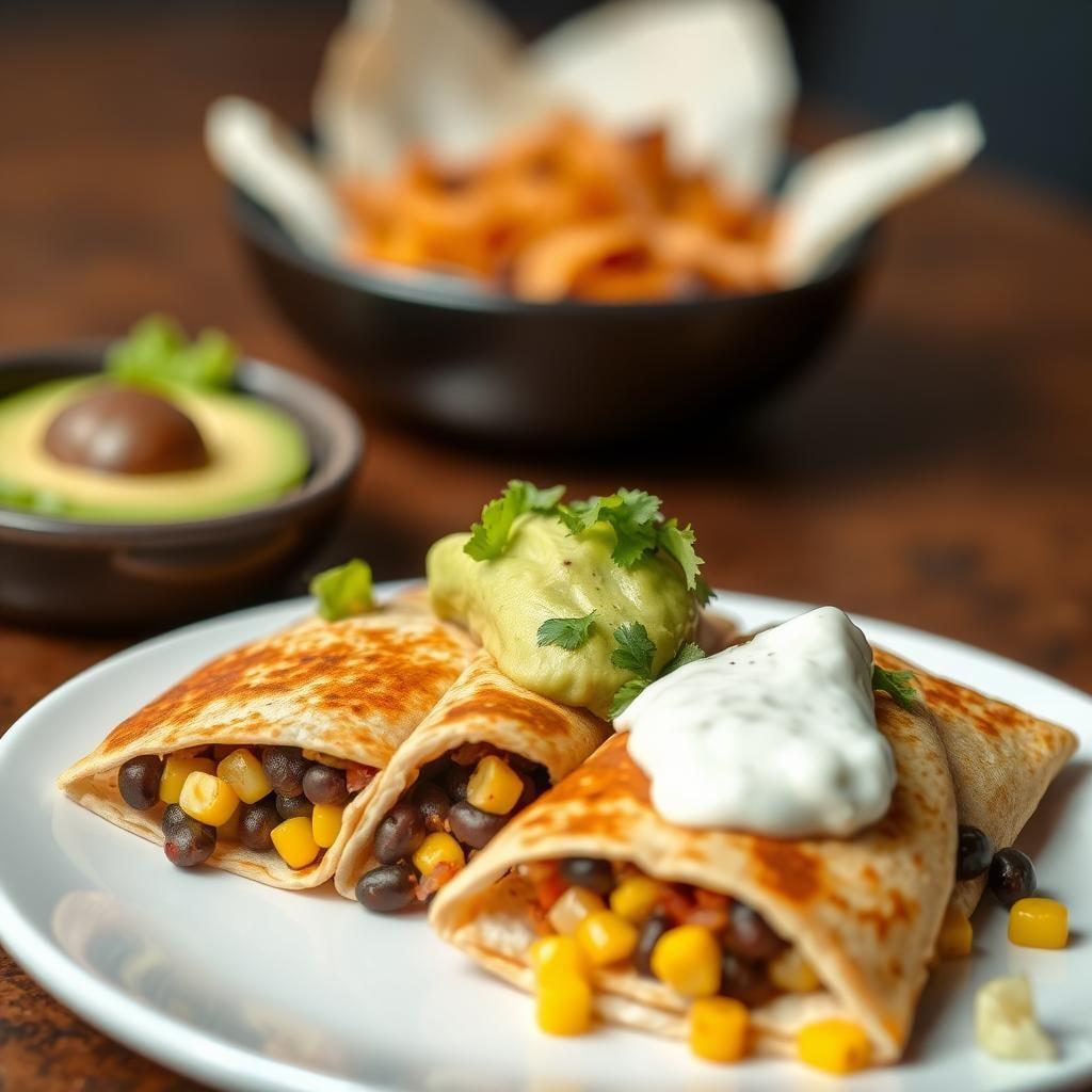 Southwest Black Bean and Corn Quesadillas with Avocado Crema Southwest Black Bean and Corn Quesadillas with Avocado Crema