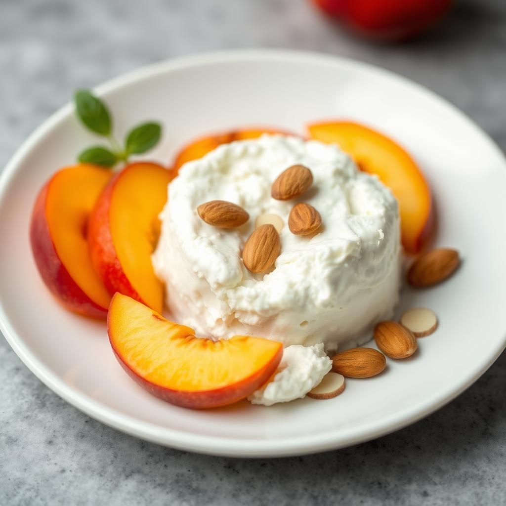 Cottage Cheese with Sliced Peaches and Almonds Cottage Cheese with Sliced Peaches and Almonds
