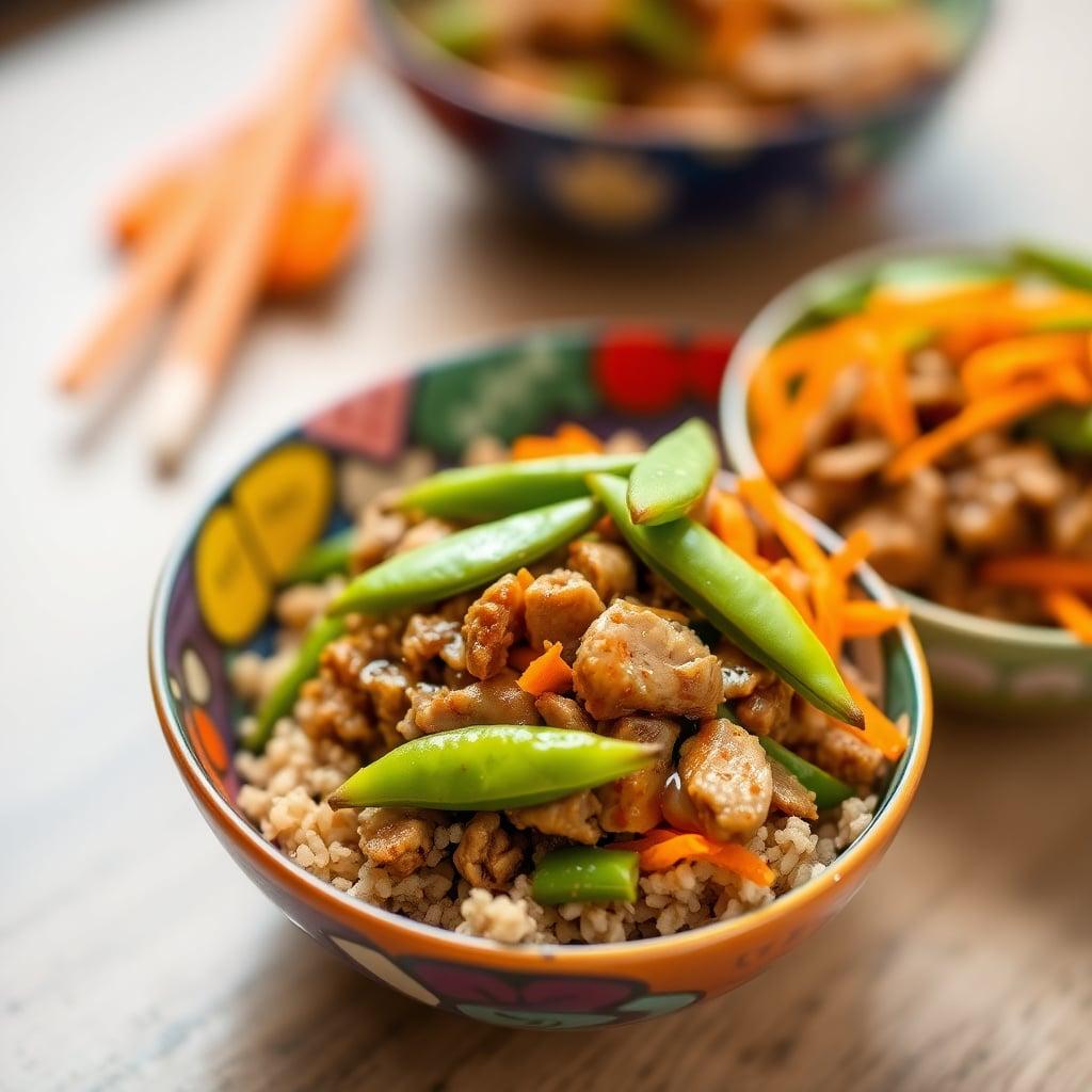 Honey-Soy Glazed Ground Turkey Bowls with Snap Peas and Shredded Carrots Honey-Soy Glazed Ground Turkey Bowls with Snap Peas and Shredded Carrots