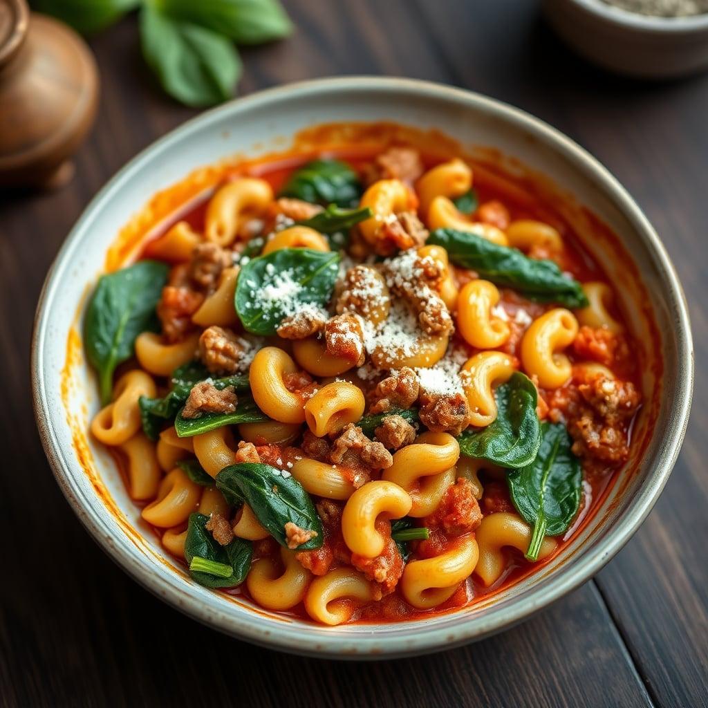 Fast Italian Pork & Spinach Macaroni: 20-Minute Dinner