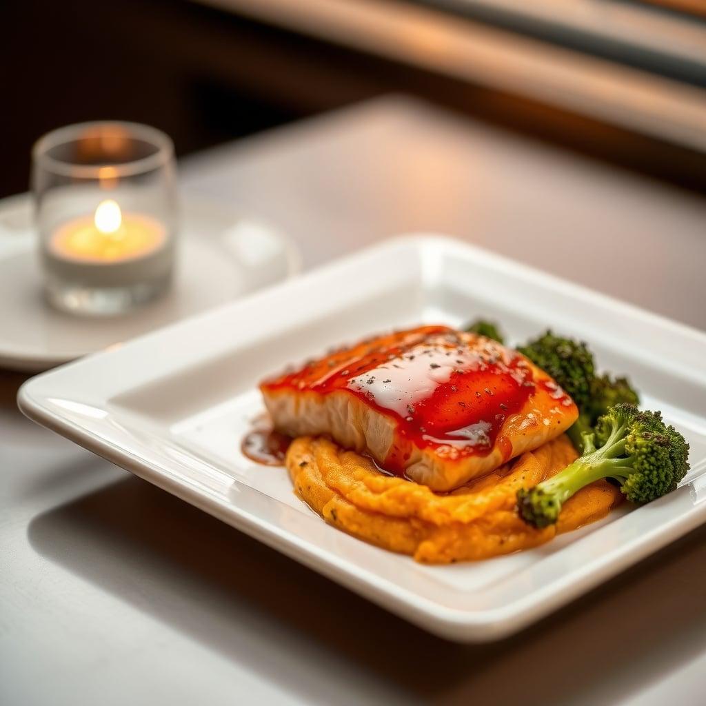 Honey-Chipotle Glazed Salmon with Roasted Broccoli and Lime Sweet Potato Mash Honey-Chipotle Glazed Salmon with Roasted Broccoli and Lime Sweet Potato Mash