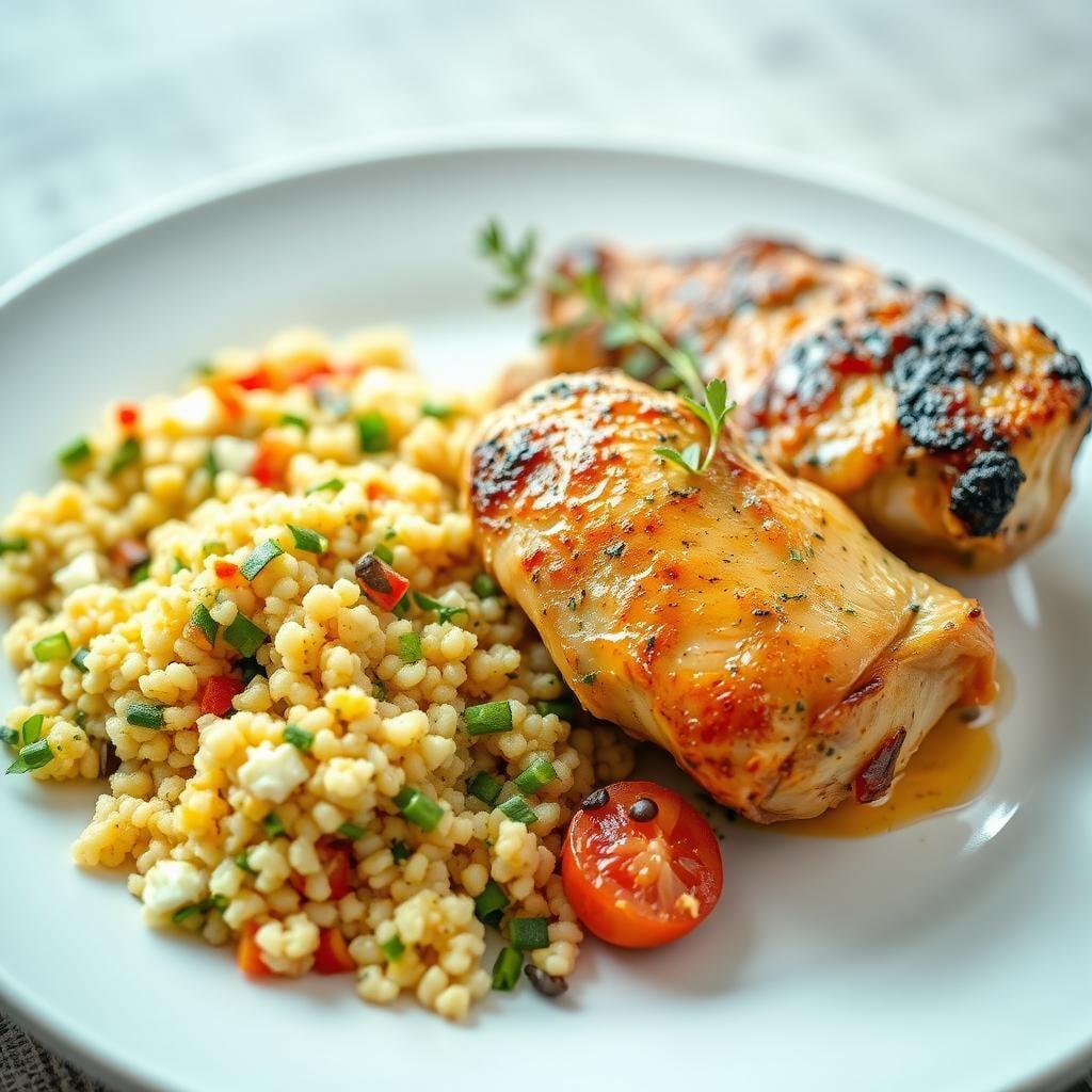 Lemon Herb Roasted Chicken Thighs with Mediterranean Couscous Salad Lemon Herb Roasted Chicken Thighs with Mediterranean Couscous Salad