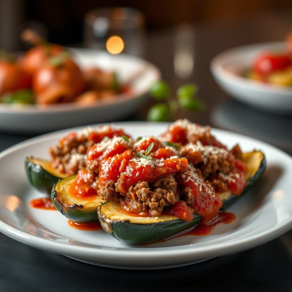 Italian Zucchini Boats with Ground Beef and Marinara Italian Zucchini Boats with Ground Beef and Marinara