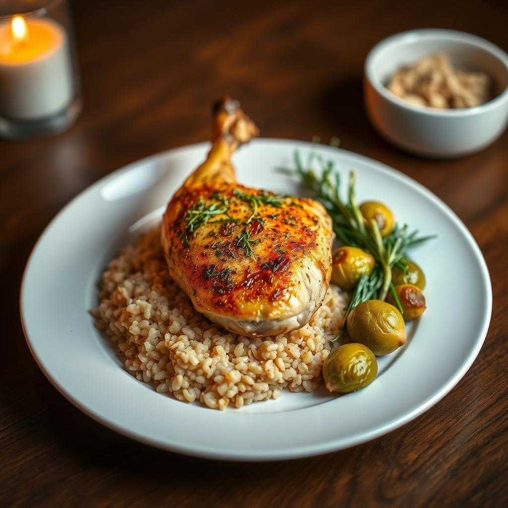 Herb-Roasted Chicken with Barley Pilaf & Roasted Brussels Sprouts Herb-Roasted Chicken with Barley Pilaf & Roasted Brussels Sprouts