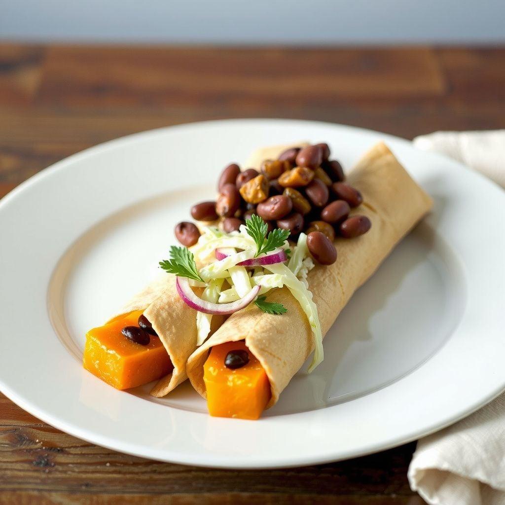Smoky Butternut Squash & Black Bean Baked Taquitos with Cabbage Slaw Smoky Butternut Squash & Black Bean Baked Taquitos with Cabbage Slaw