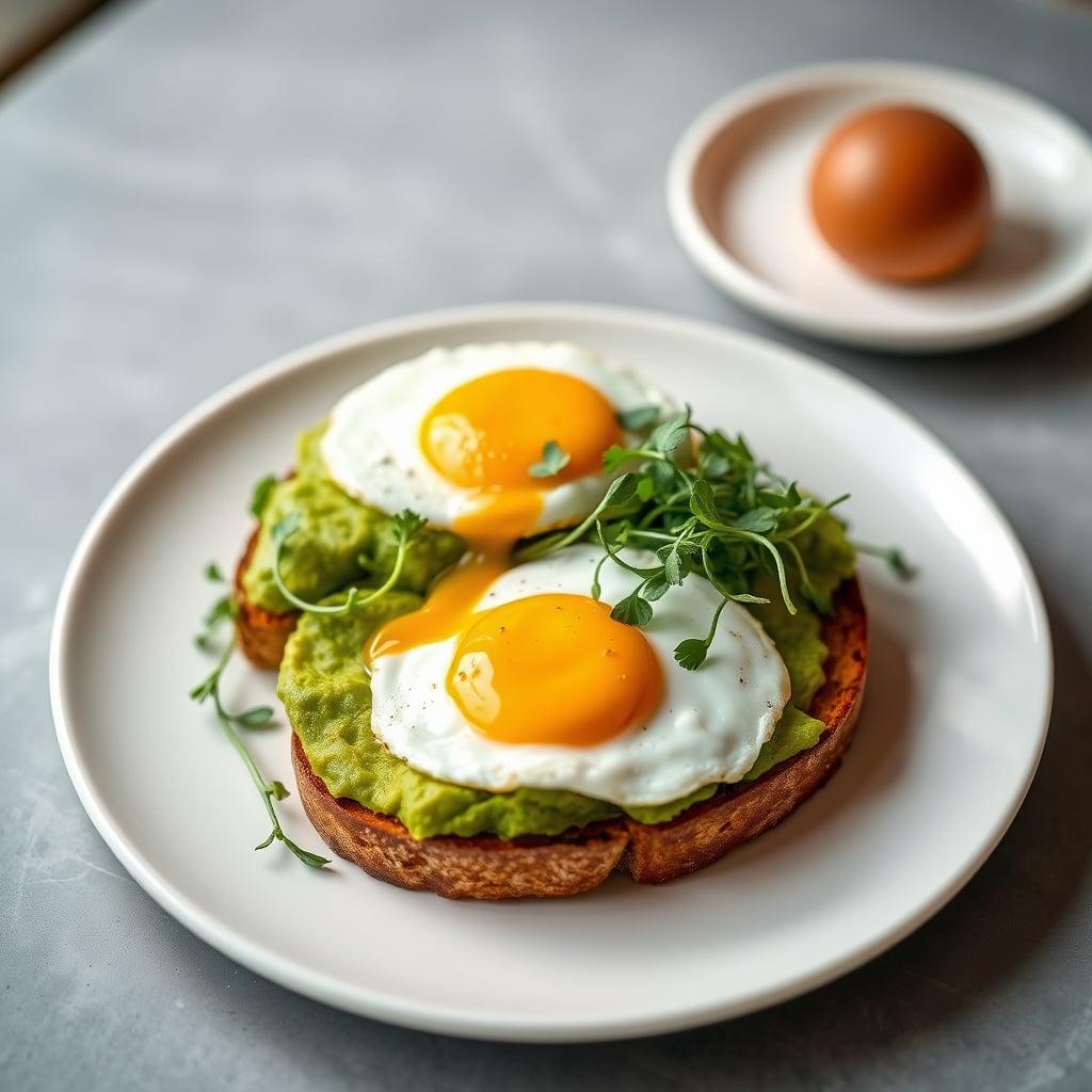 Avocado Toast with Sunny-Side Up Eggs and Microgreens