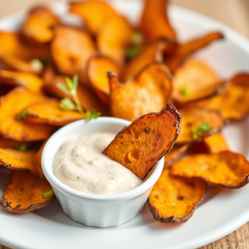 Baked Sweet Potato Chips with Herb Dip
