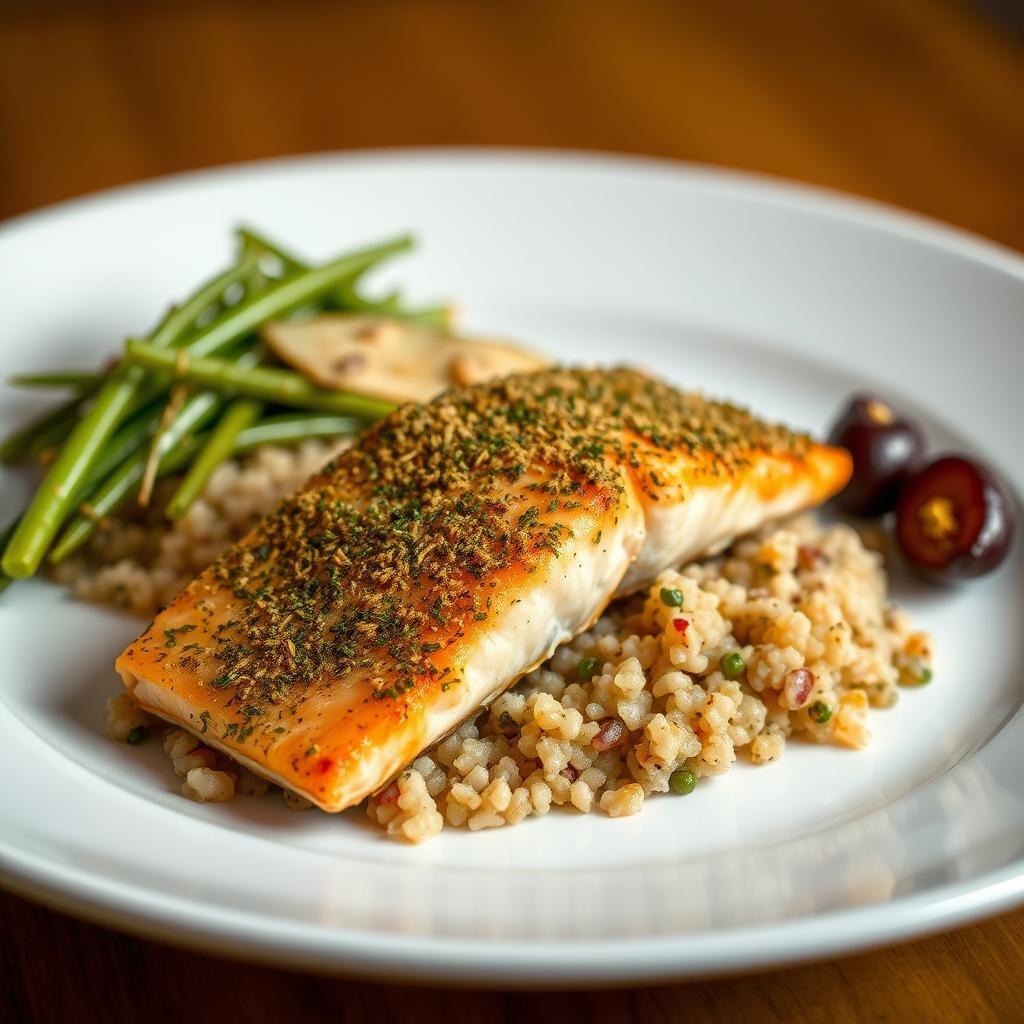 Herb-Crusted Baked Salmon with Quinoa Pilaf Herb-Crusted Baked Salmon with Quinoa Pilaf