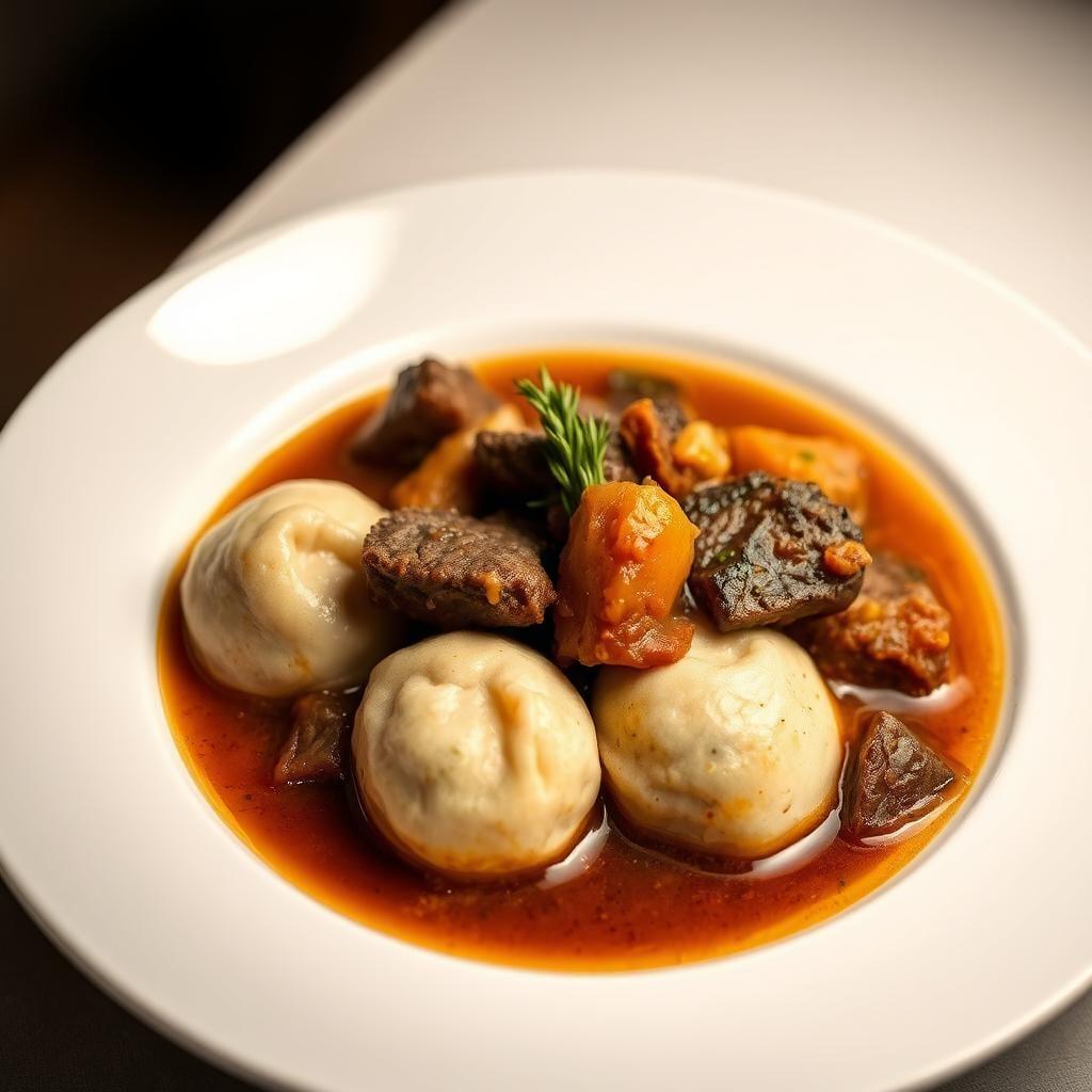 Slow-Cooked Beef and Vegetable Stew with Herb Dumplings Slow-Cooked Beef and Vegetable Stew with Herb Dumplings