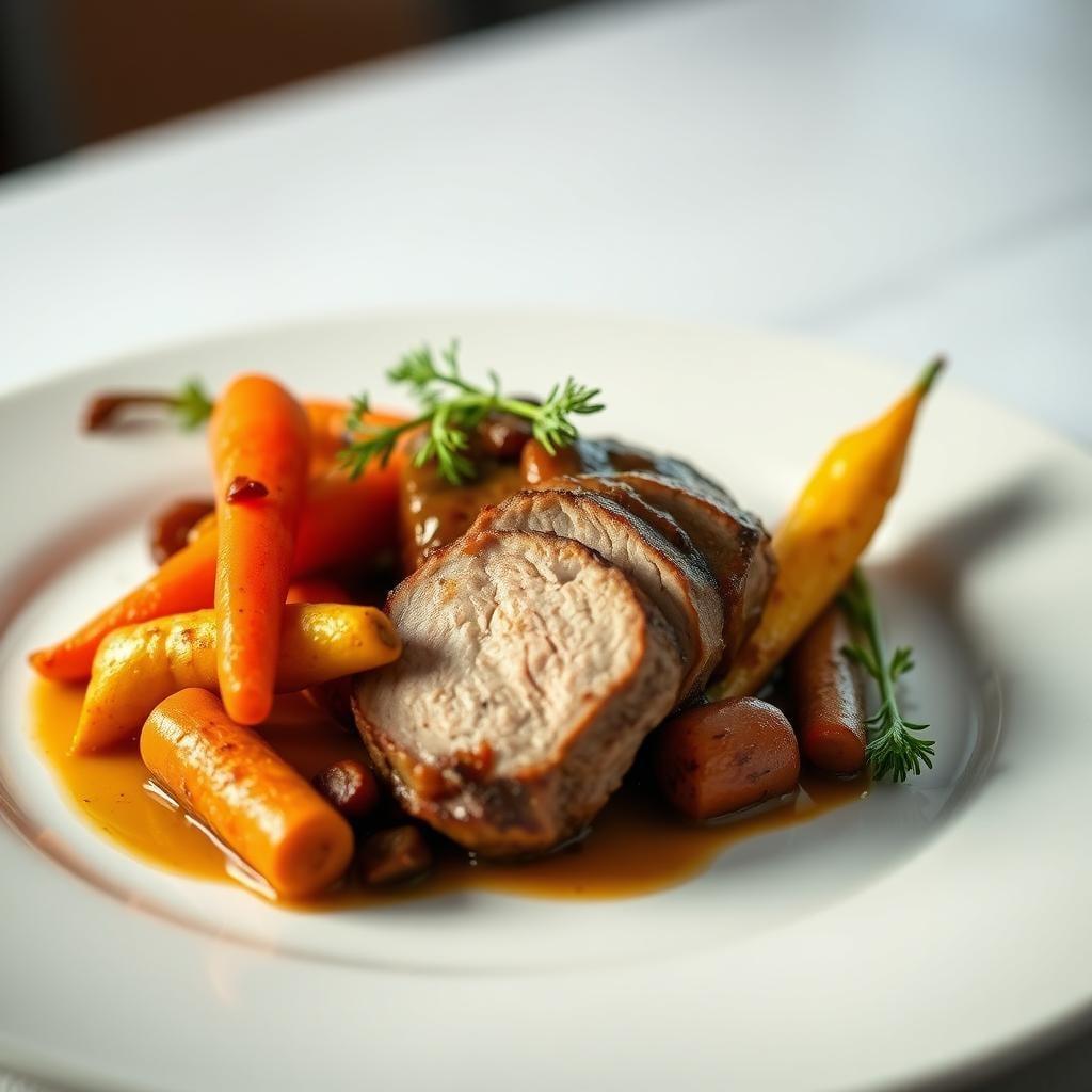 Honey Mustard Glazed Pork Tenderloin with Roasted Root Vegetables