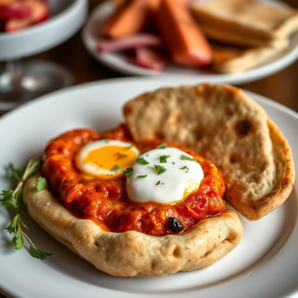 Shakshuka with Herbed Yogurt & Whole Grain Pita Shakshuka with Herbed Yogurt & Whole Grain Pita