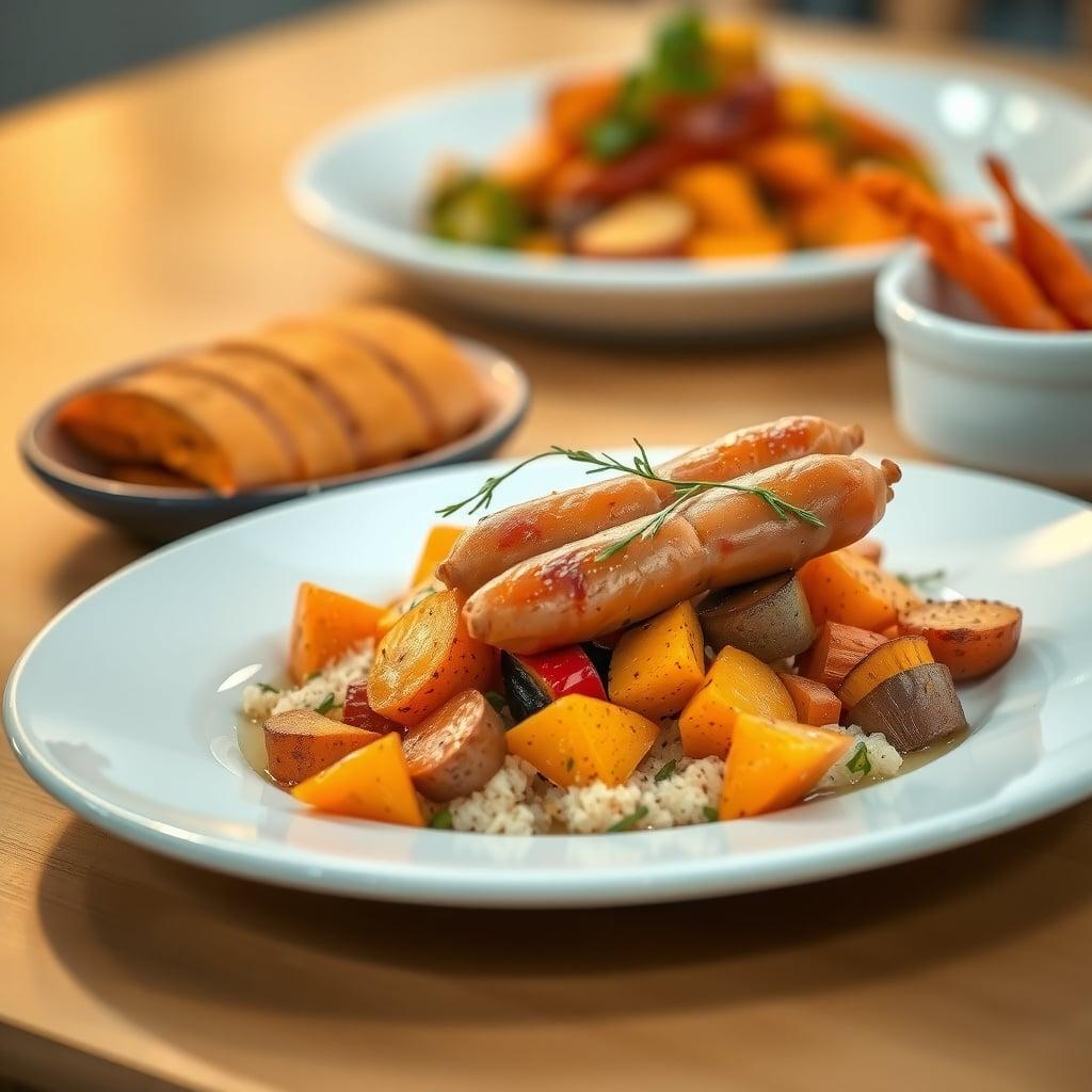 Roasted Harvest Root Vegetable and Sausage Bake Roasted Harvest Root Vegetable and Sausage Bake