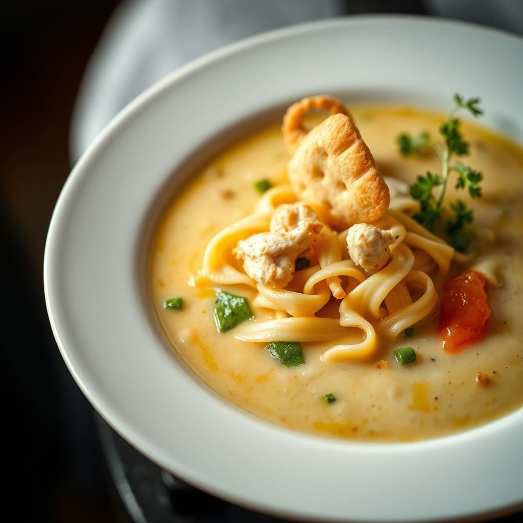 Classic Chicken Noodle Soup with Buttery Crackers