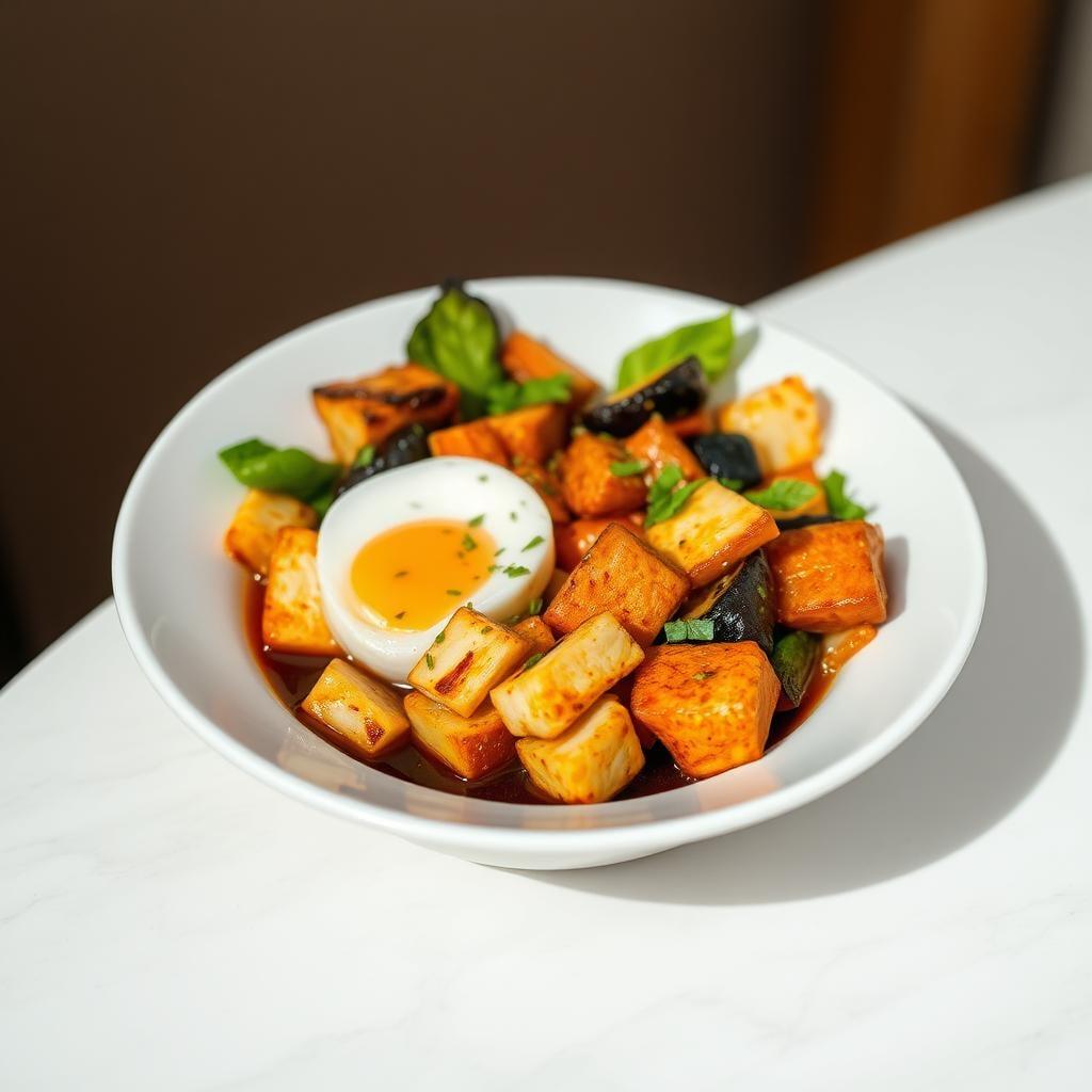 Miso-Glazed Tofu Breakfast Bowl with Sesame Roasted Vegetables Miso-Glazed Tofu Breakfast Bowl with Sesame Roasted Vegetables