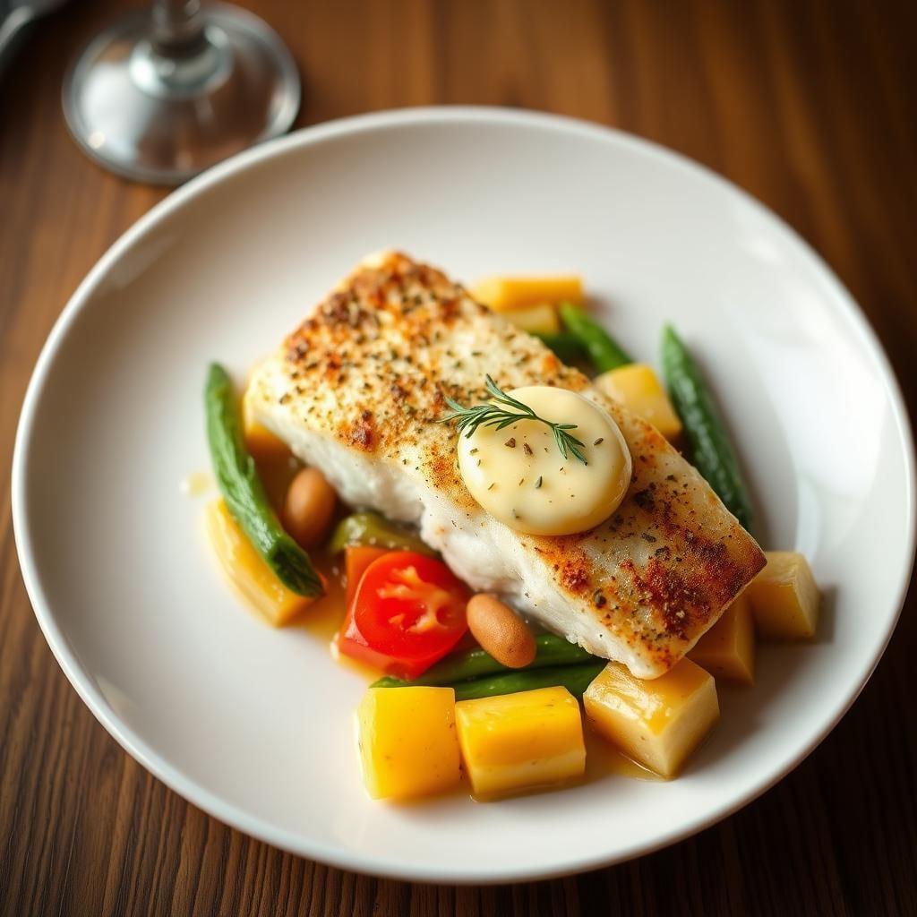 Baked Cod with Herb Butter and Steamed Vegetables