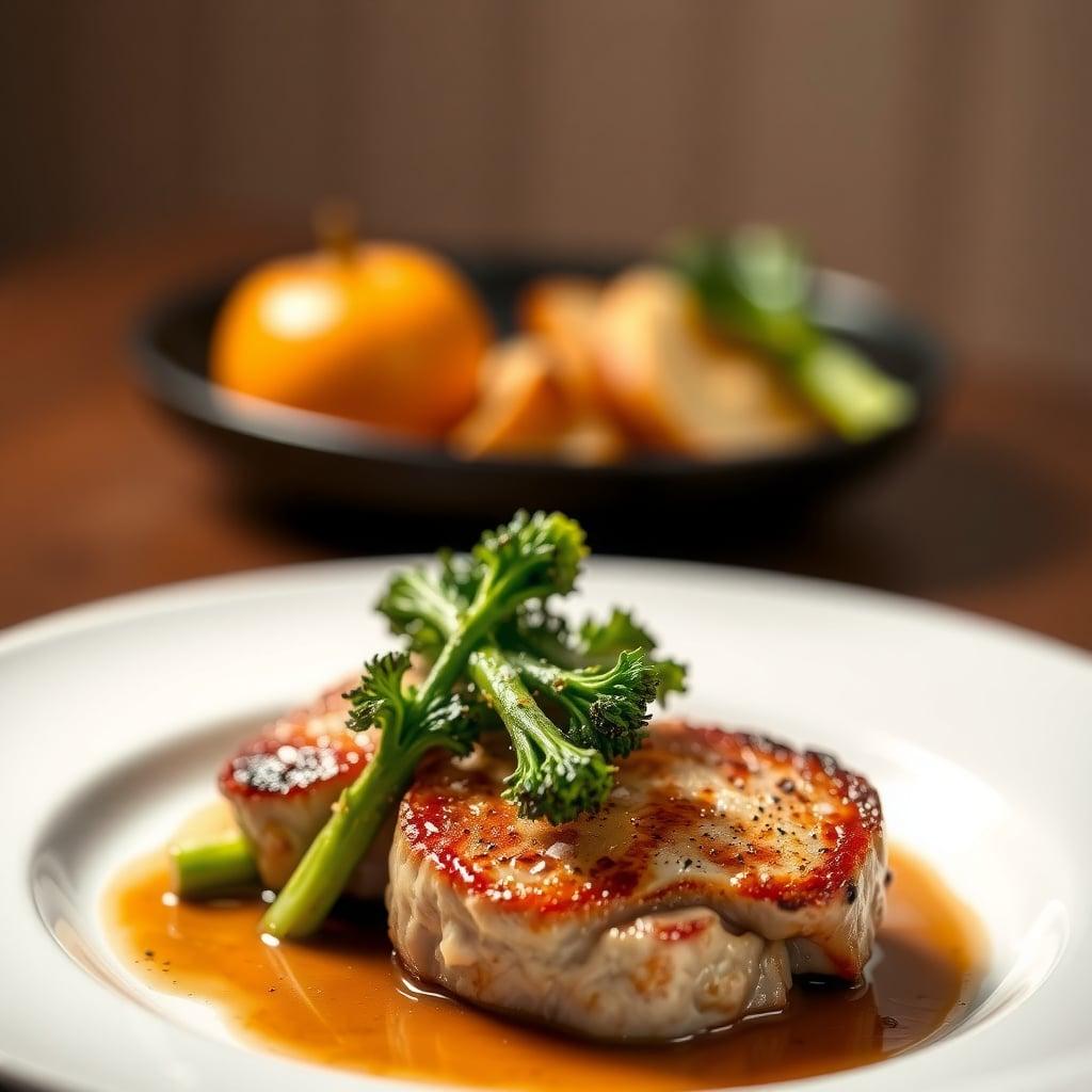 Pan-Seared Pork Chops with Apple Cider Reduction and Roasted Broccolini Pan-Seared Pork Chops with Apple Cider Reduction and Roasted Broccolini
