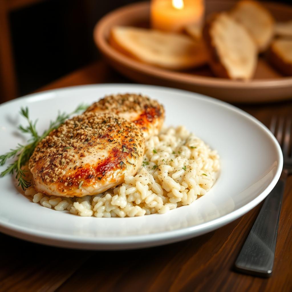 Italian Herb-Crusted Chicken with Garlic Parmesan Risotto Italian Herb-Crusted Chicken with Garlic Parmesan Risotto