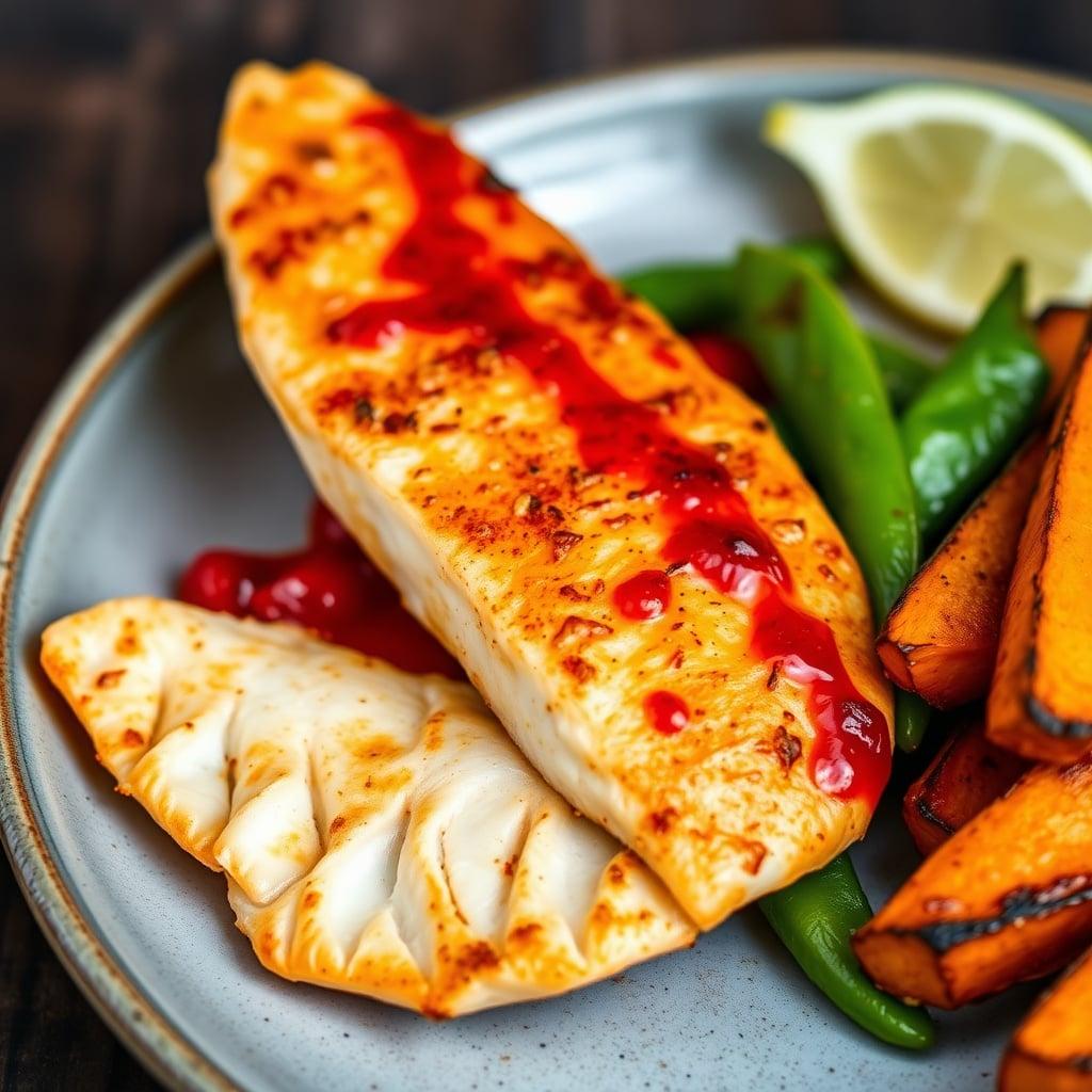 Air-Fryer Chili-Lime Tilapia with Roasted Sweet Potato Wedges and Snap Peas