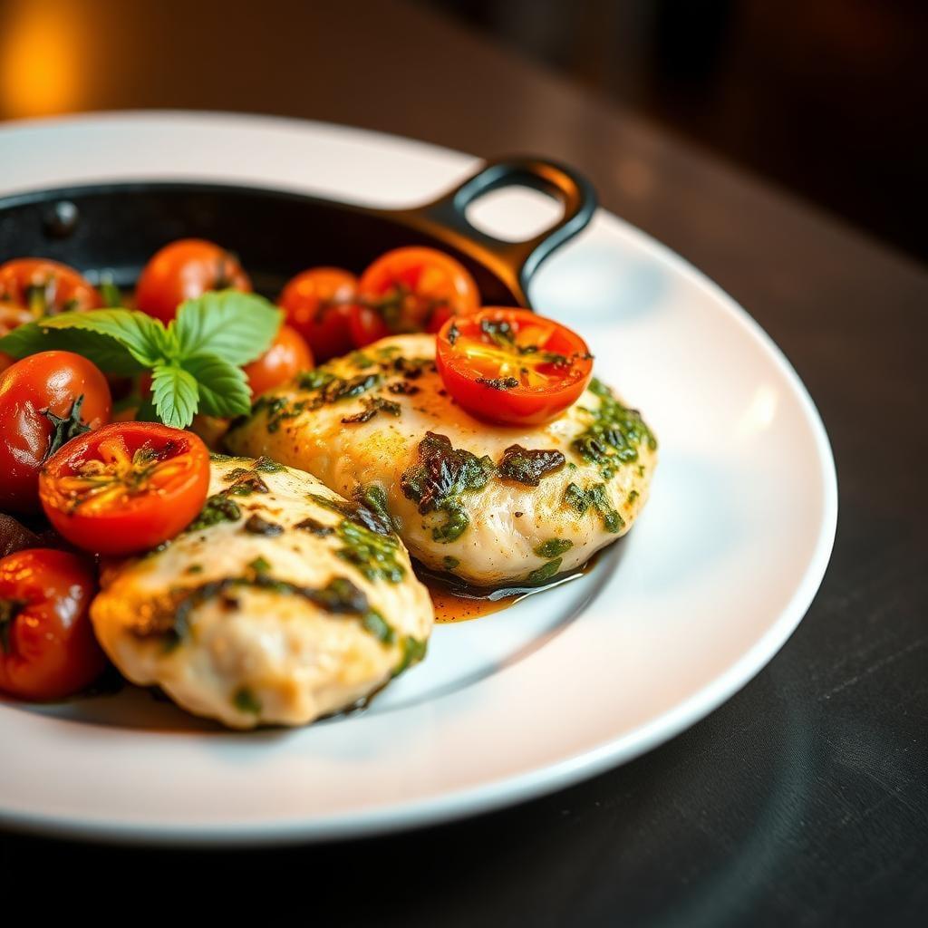 Skillet Pesto Chicken with Roasted Tomatoes Skillet Pesto Chicken with Roasted Tomatoes