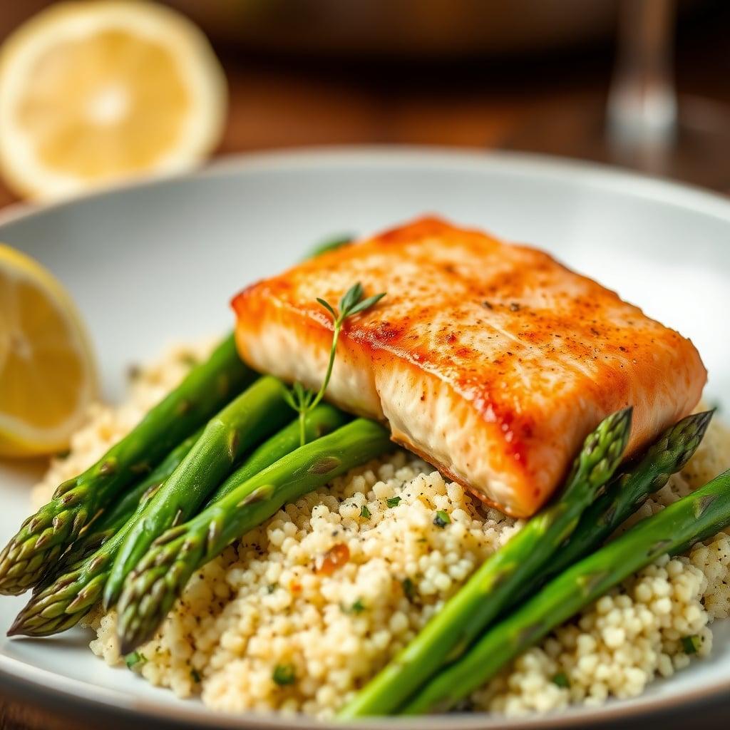 Pan-Seared Salmon with Lemon-Herb Couscous and Asparagus Pan-Seared Salmon with Lemon-Herb Couscous and Asparagus