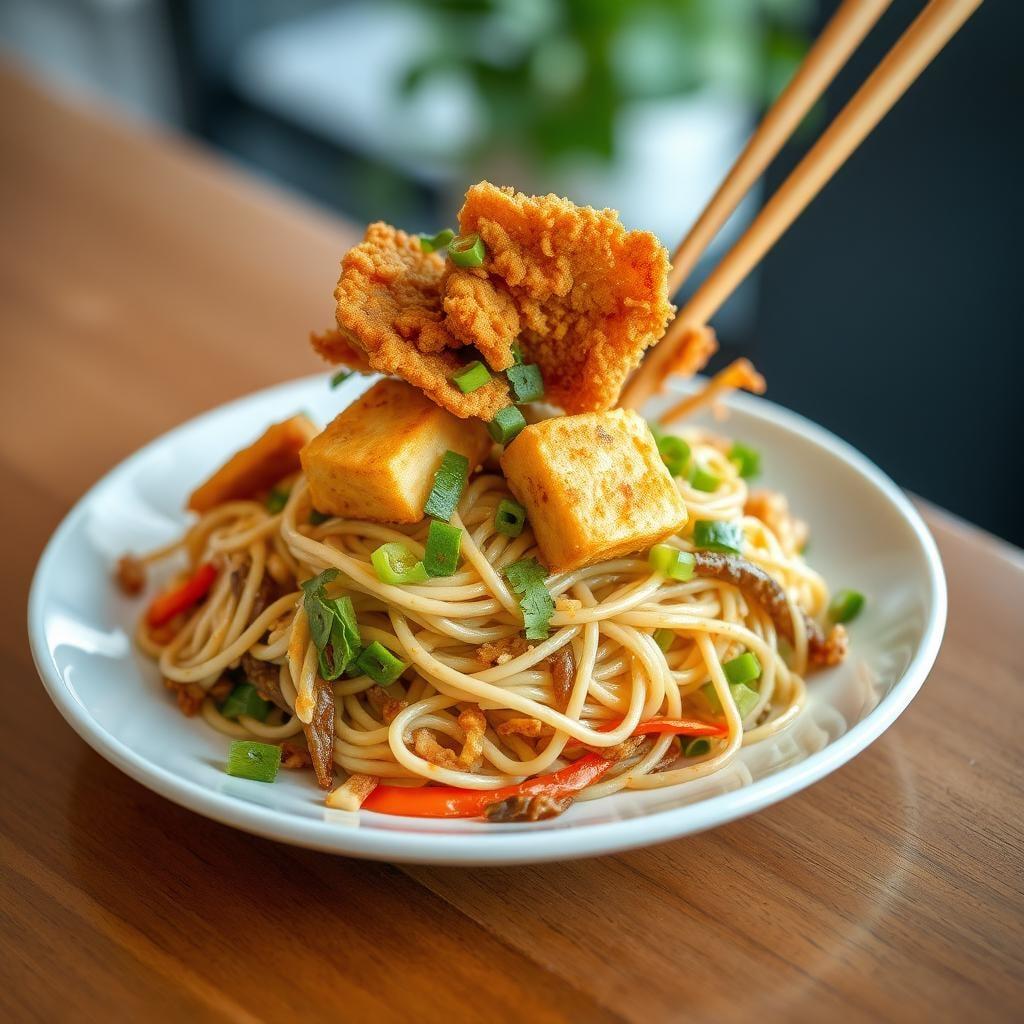 Asian-Inspired Sesame Noodle Salad with Crispy Tofu
