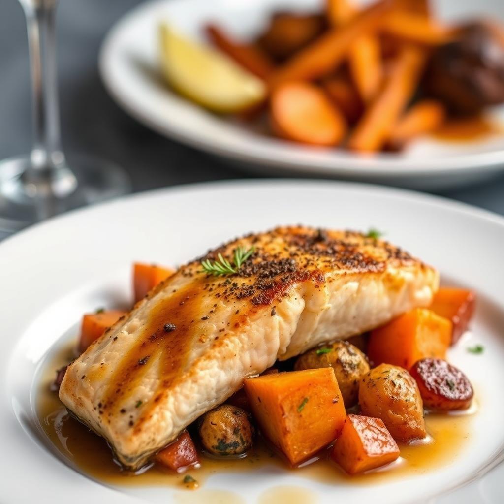 Air Fryer Maple-Dijon Salmon with Roasted Sweet Potatoes Air Fryer Maple-Dijon Salmon with Roasted Sweet Potatoes
