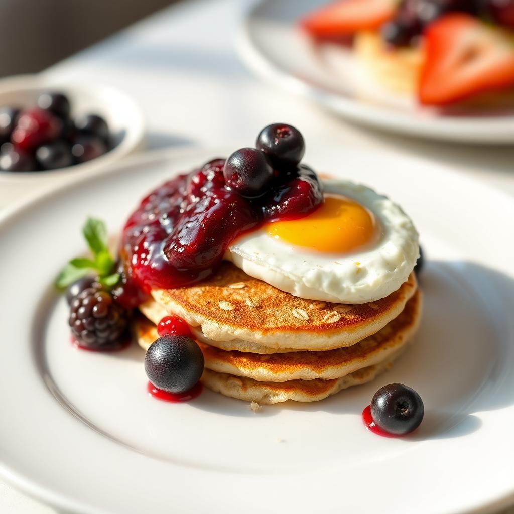Overnight Cottage Cheese Pancakes with Berry Compote Overnight Cottage Cheese Pancakes with Berry Compote