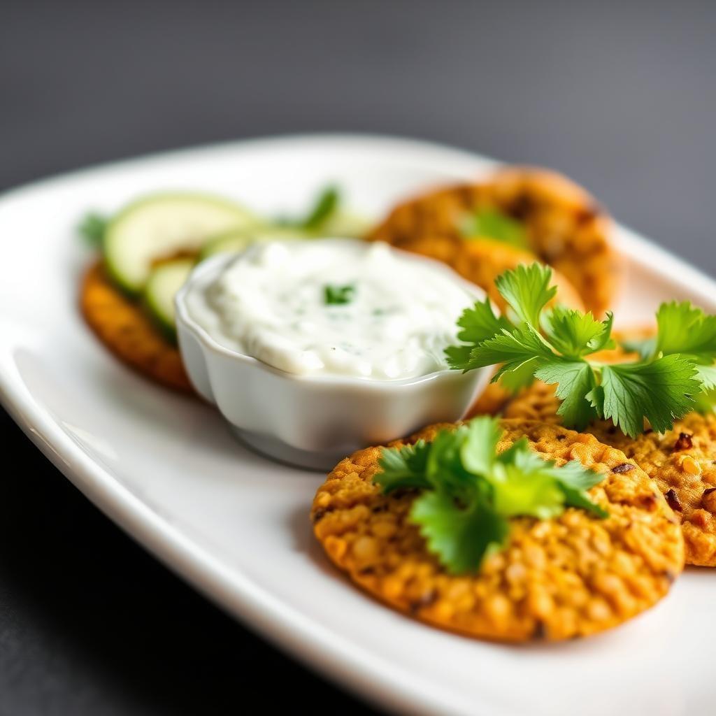 Spiced Lentil Crackers with Cucumber Raita Spiced Lentil Crackers with Cucumber Raita