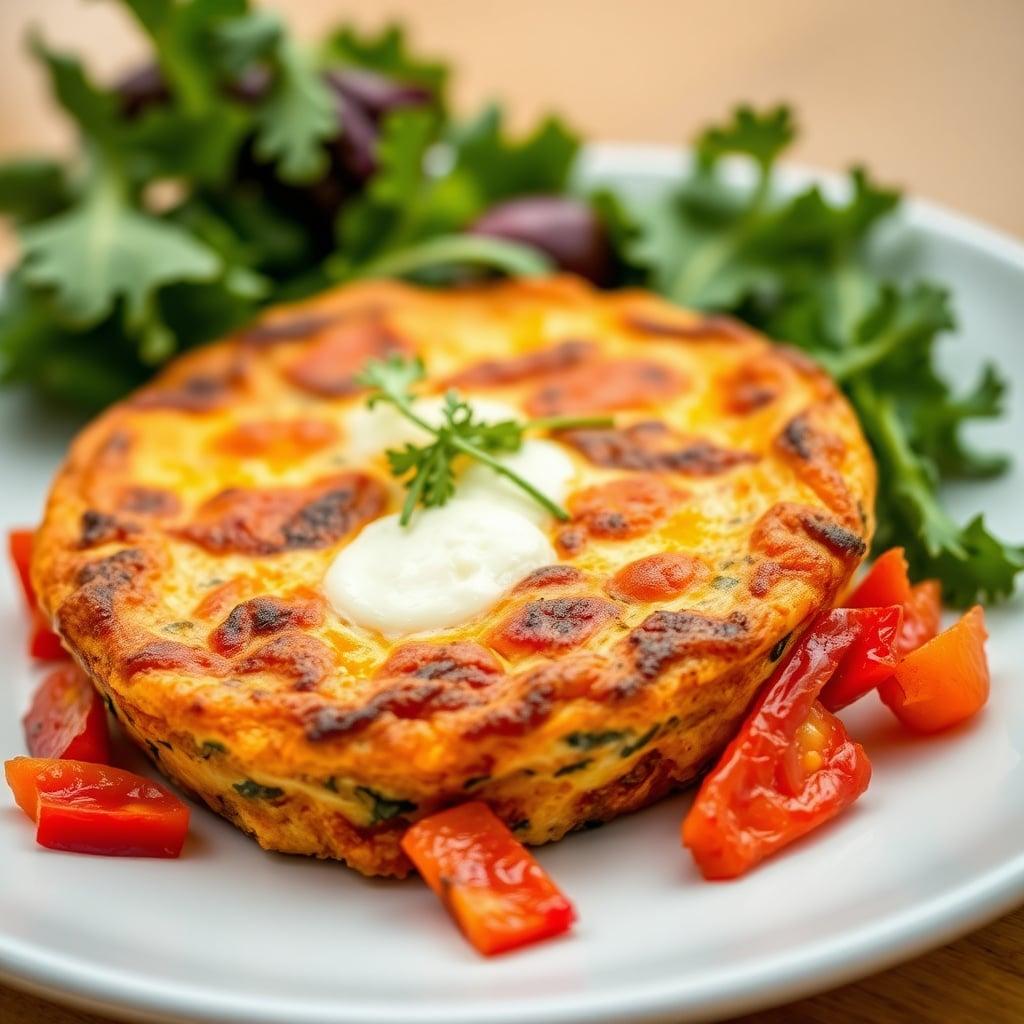 Roasted Red Pepper & Goat Cheese Frittata with Mixed Greens Roasted Red Pepper & Goat Cheese Frittata with Mixed Greens
