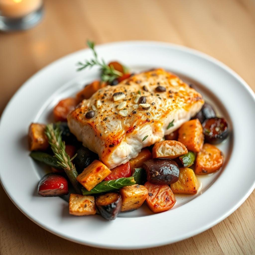 Mediterranean Baked Salmon with Roasted Root Vegetables Mediterranean Baked Salmon with Roasted Root Vegetables