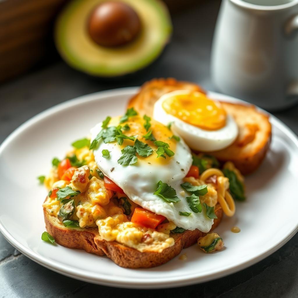 Protein-Packed Veggie Egg Scramble with Avocado Toast Protein-Packed Veggie Egg Scramble with Avocado Toast